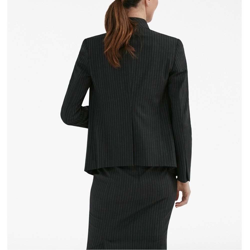 MM.LaFleur Pinstripe Skirt Suit Set 8 Charcoal Grey Wool Career Workwear Office - Picture 4 of 14